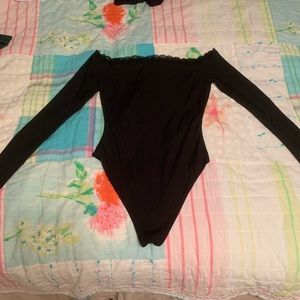 Black Lace Off the Shoulder Long Sleeve Bodysuit